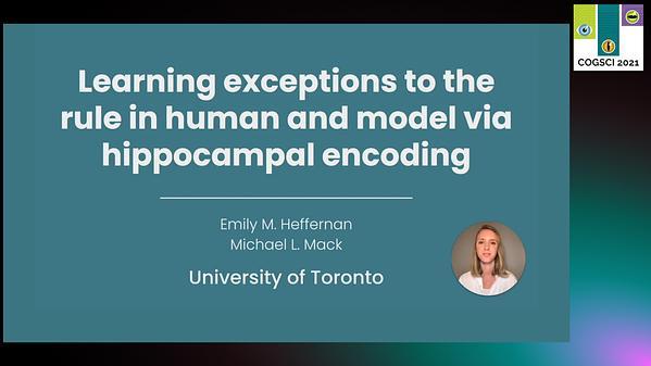 Learning exceptions to the rule in human and model via hippocampal encoding