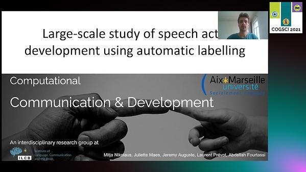 Large-scale study of speech acts' development using automatic labelling