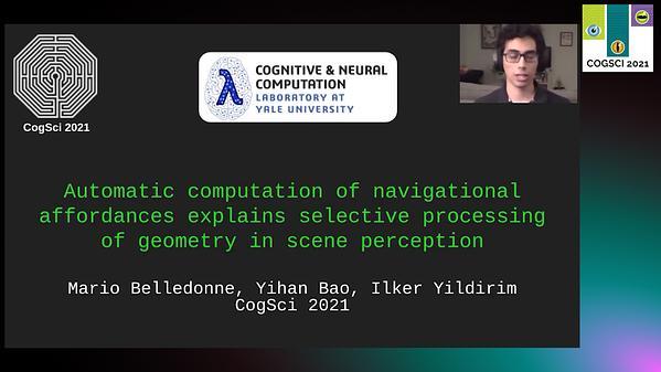 Automatic computation of navigational affordances explains selective processing of geometry in scene perception: behavioral and computational evidence