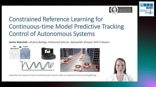 Constrained reference learning for continuous-time model predictive tracking control of autonomous systems