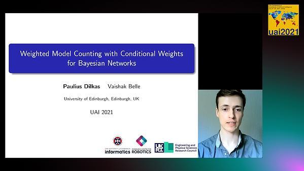 Weighted Model Counting with Conditional Weights for Bayesian Networks