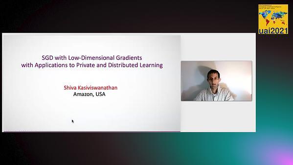 E5 SGD with Low-Dimensional Gradients with Applications to Private and Distributed Learning