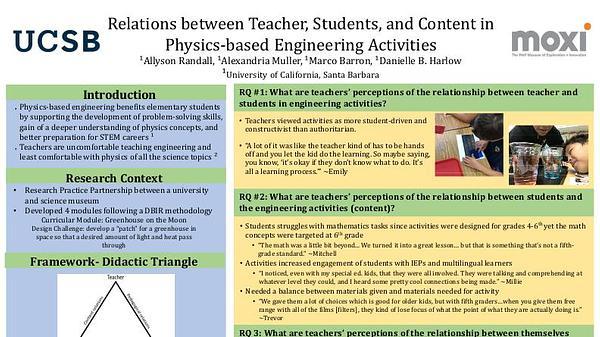 Relations between Teacher, Student, and Content in Physics-based Engineering Activities