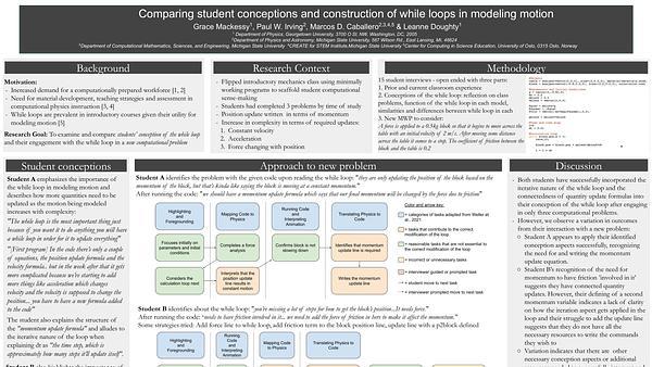 Comparing student conceptions and construction of while loops in modeling motion