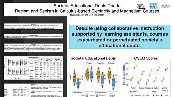 Societal Educational Debts Due to Racism and Sexism in Calculus-based Electricity and Magnetism Courses