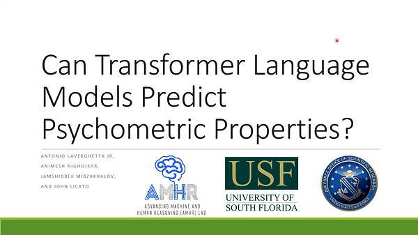 Can Transformer Langauge Models Predict Psychometric Properties?