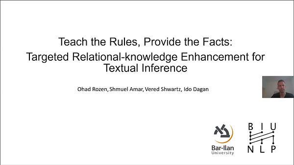 Teach the Rules, Provide the Facts: Targeted Relational-knowledge Enhancement for Textual Inference