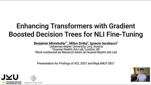 Enhancing Transformers with Gradient Boosted Decision Trees for NLI Fine-Tuning