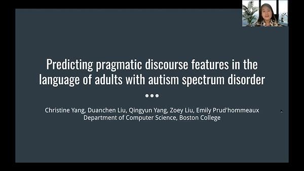 Predicting pragmatic discourse features in the language of adults with autism spectrum disorder