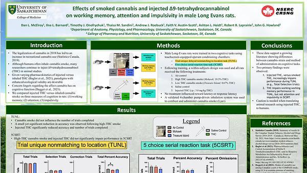 Effects of smoked cannabis and injected Δ9-tetrahydrocannabinol on touchscreen-based tasks for measuring working memory, attention, and impulsivity in male Long Evans rats