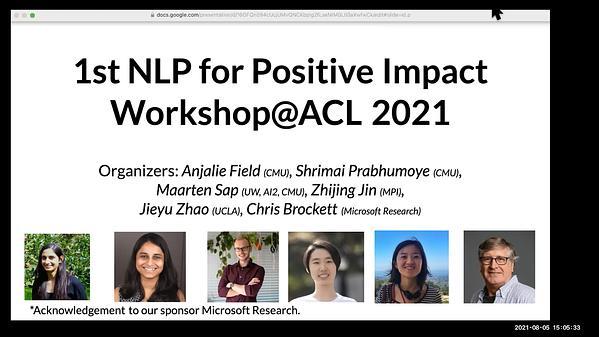 Workshop on NLP for Positive Impact