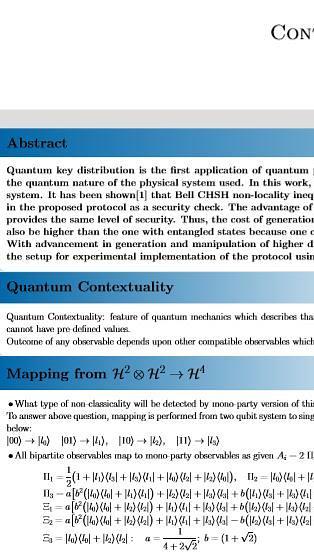 Contextuality based Quantum key distribution(QKD)