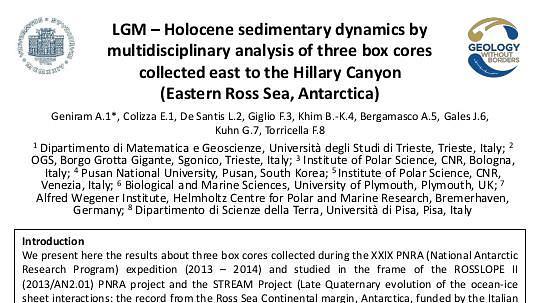 Holocene sedimentary dynamics by multidisciplinary analysis of three box cores collected East to the Hillary Canyon (Eastern Ross Sea, Antarctica)