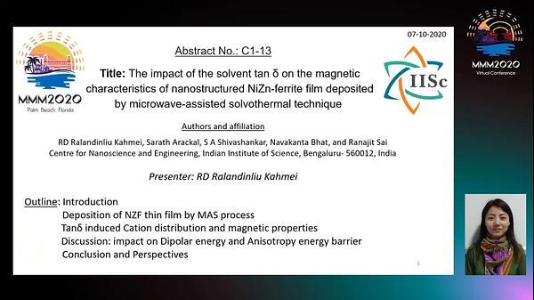 The impact of the solvent tanδ on the magnetic characteristics of nanostructured NiZn-ferrite film deposited by microwave-assisted solvothermal technique