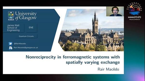 Nonreciprocal Behavior in Ferromagnets with Spatially Varying Exchange