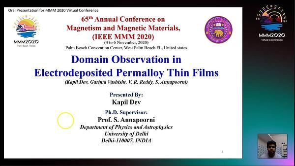 Domain observation in electrodeposited Permalloy thin films