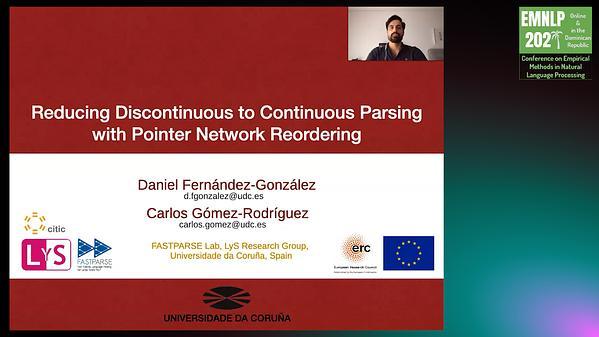 Reducing Discontinuous to Continuous Parsing with Pointer Network Reordering