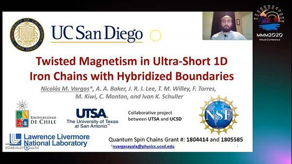 Twisted Magnetism in Ultra-Short 1D Iron Chains with Hybridized Boundaries