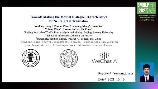 Towards Making the Most of Dialogue Characteristics for Neural Chat Translation