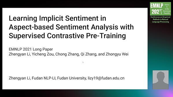 Learning Implicit Sentiment in Aspect-based Sentiment Analysis with Supervised Contrastive Pre-Training