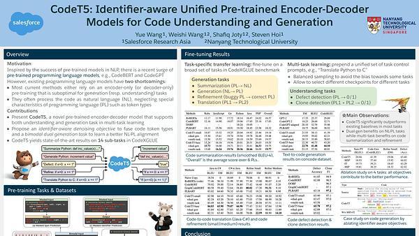 CodeT5: Identifier-aware Unified Pre-trained Encoder-Decoder Models for Code Understanding and Generation
