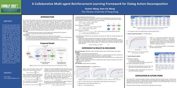 A Collaborative Multi-agent Reinforcement Learning Framework for Dialog Action Decomposition