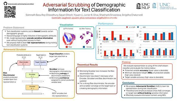 Adversarial Scrubbing of Demographic Information for Text Classification