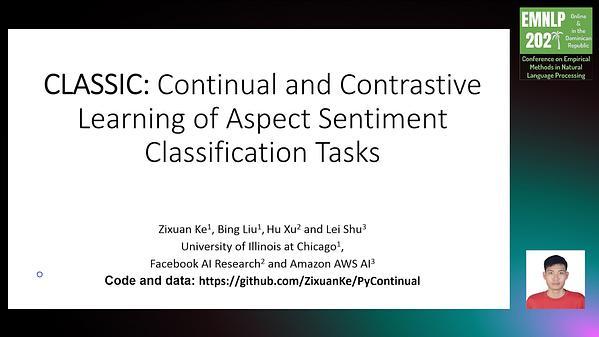 CLASSIC: Continual and Contrastive Learning of Aspect Sentiment Classification Tasks