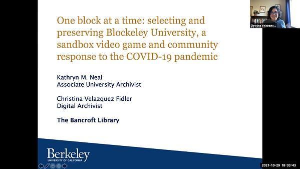 One block at a time: selecting and preserving Blockeley University, a sandbox video game and community response to the COVID-19 pandemic;