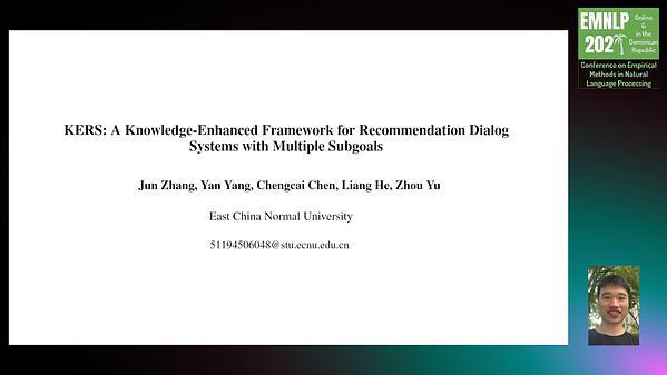 KERS: A Knowledge-Enhanced Framework for Recommendation Dialog Systems with Multiple Subgoals