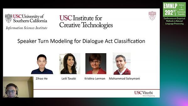 Speaker Turn Modeling for Dialogue Act Classiﬁcation