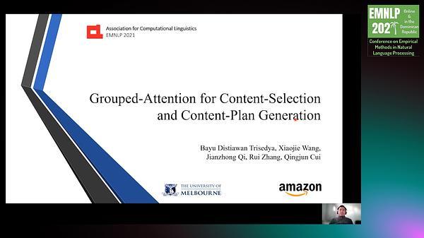 Grouped-Attention for Content-Selection and Content-Plan Generation
