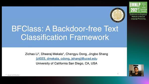 BFClass: A Backdoor-free Text Classification Framework
