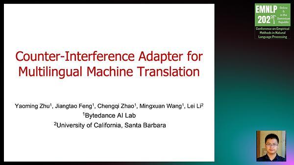 Counter-Interference Adapter for Multilingual Machine Translation