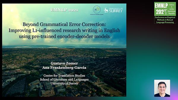 Beyond Grammatical Error Correction: Improving L1-influenced research writing in English using pre-trained encoder-decoder models