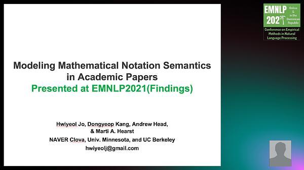 Modeling Mathematical Notation Semantics in Academic Papers