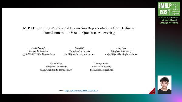 MIRTT: Learning Multimodal Interaction Representations from Trilinear Transformers for Visual Question Answering