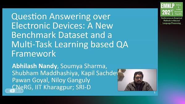 Question Answering over Electronic Devices: A New Benchmark Dataset and a Multi-Task Learning based QA Framework