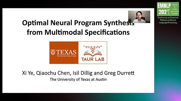 Optimal Neural Program Synthesis from Multimodal Specifications