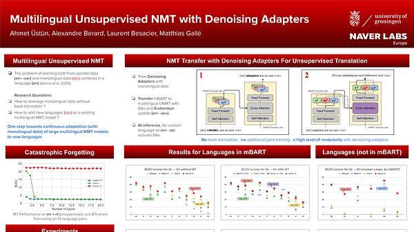 Multilingual Unsupervised Neural Machine Translation with Denoising Adapters