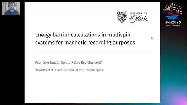 Energy barrier calculations in multispin systems for magnetic recording purposes