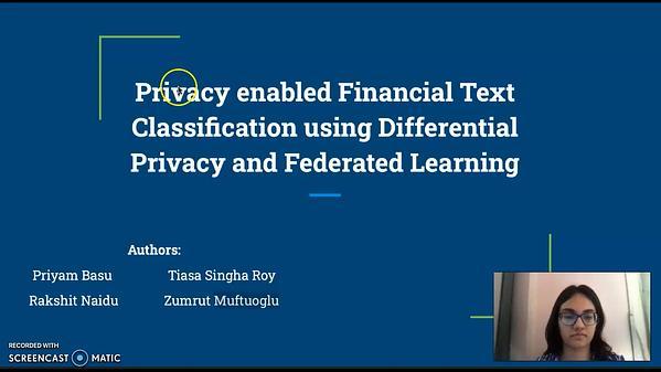 Privacy enabled Financial Text Classification using Differential Privacy and Federated Learning