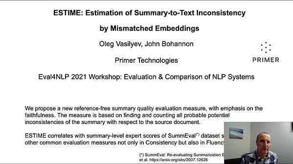 ESTIME: Estimation of Summary-to-Text Inconsistency by Mismatched Embeddings