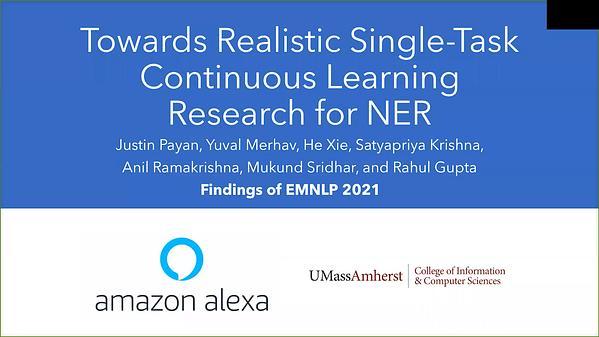 Towards Realistic Single-Task Continuous Learning Research for NER