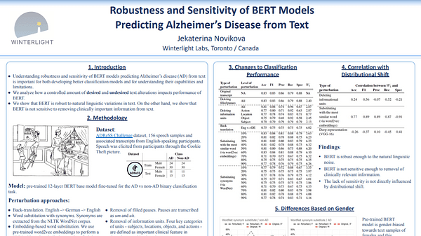 Robustness and Sensitivity of BERT Models Predicting Alzheimer's Disease from Text