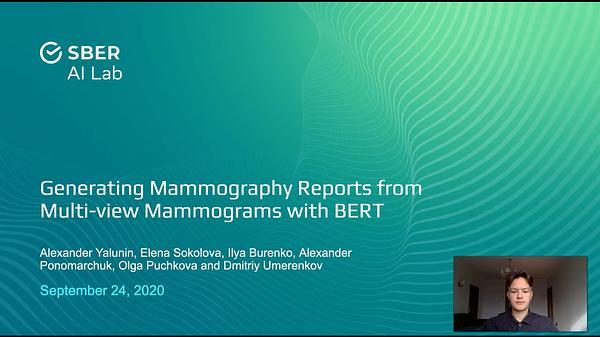 Generating Mammography Reports from Multi-view Mammograms with BERT