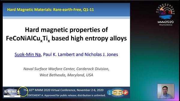 Hard magnetic properties of FeCoNiAlCuxTix based high entropy alloys