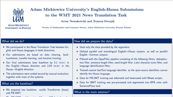 Adam Mickiewicz University’s English-Hausa Submissions to the WMT 2021 News Translation Task