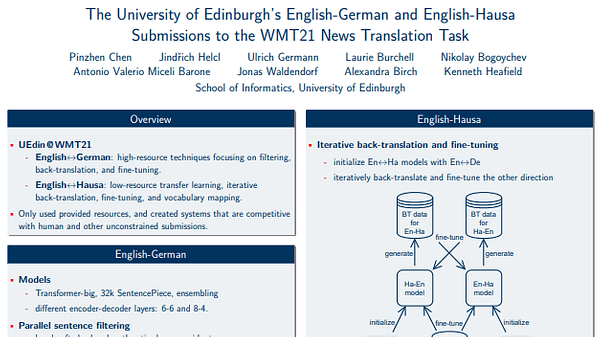 The {U}niversity of {E}dinburgh’s {E}nglish-{G}erman and {E}nglish-{H}ausa Submissions to the {WMT}21 News Translation Task