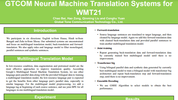 GTCOM Neural Machine Translation Systems for WMT21